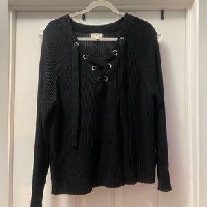 Black Lace Up Sweater